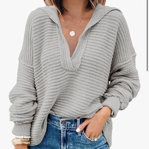 Women's Gray V-Neck Sweater